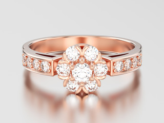 3D illustration rose gold decorative flower diamond ring