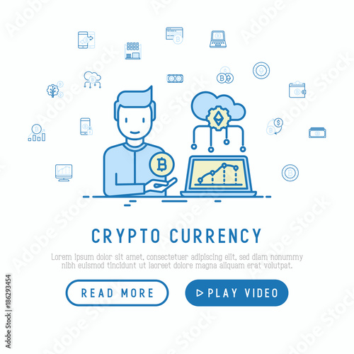Cryptocurrency Concept With Thin Line Icons Set Mining Farm - 