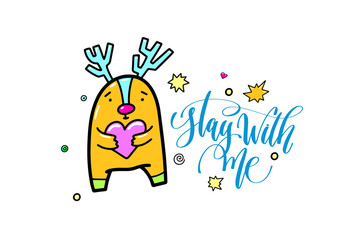 stay with my - positive hand lettering poster with doodle drawin
