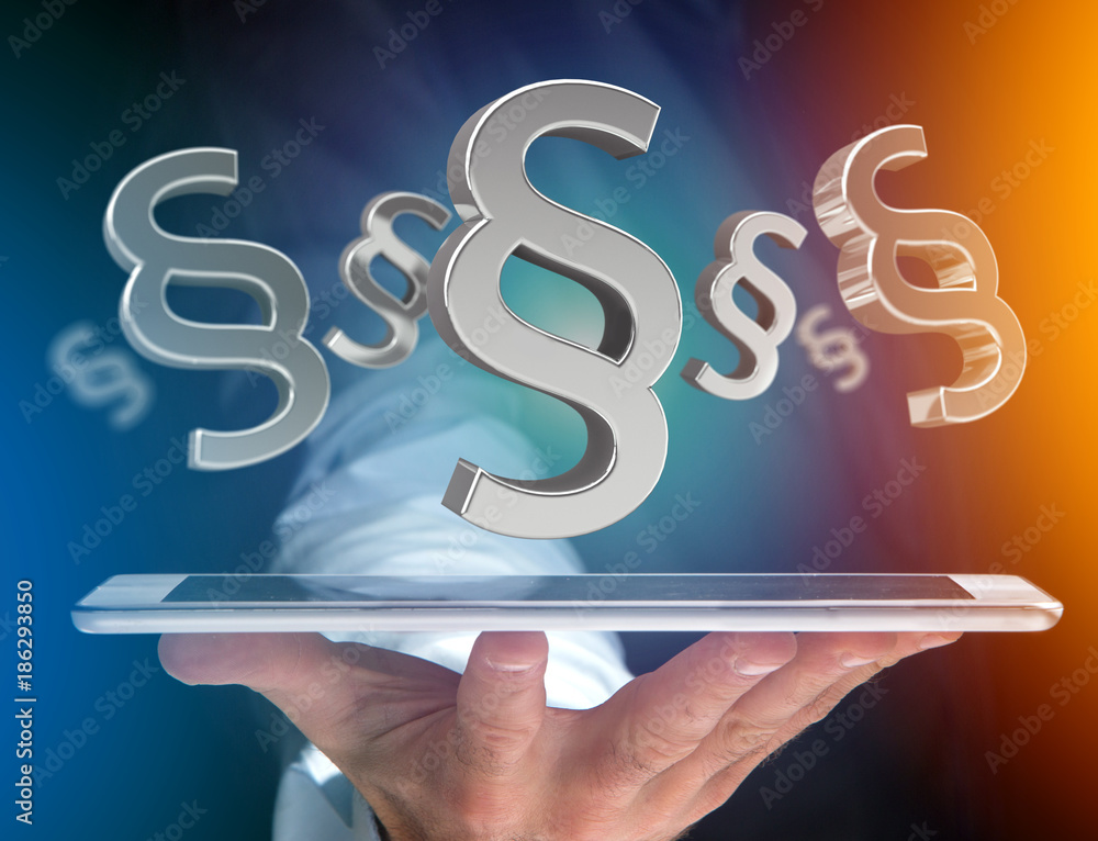 Poster justice and law symbol displayed on a futuristic interface - 3d rendering