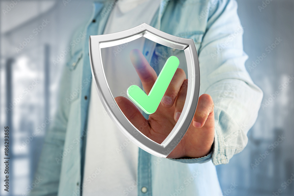 Poster shield symbol displayed on a futuristic interface - 3d rendering