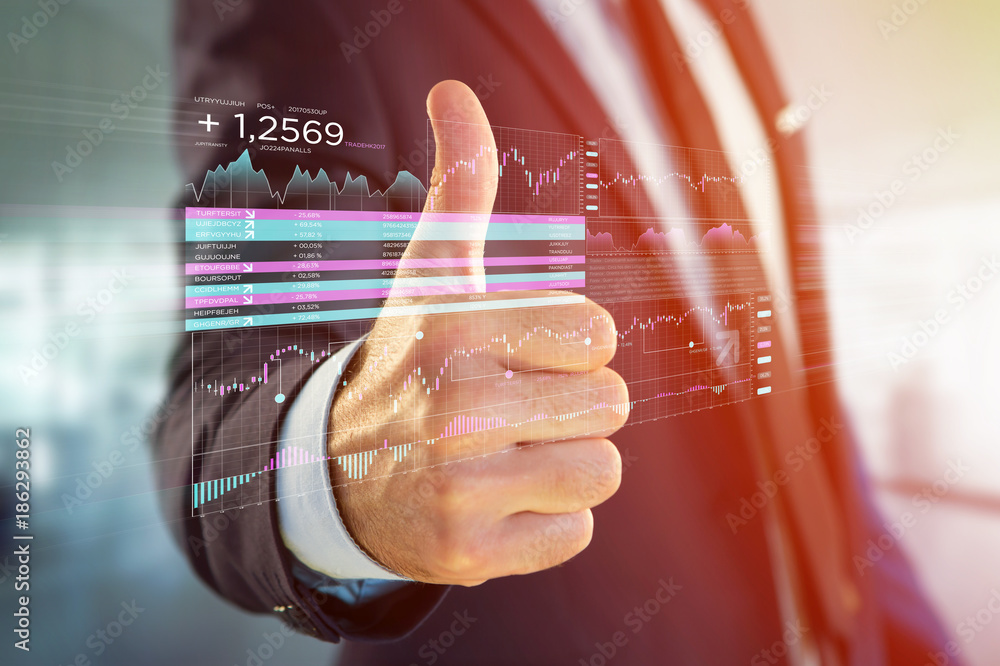 Poster stock exchange trading data information displayed on a futuristic interface