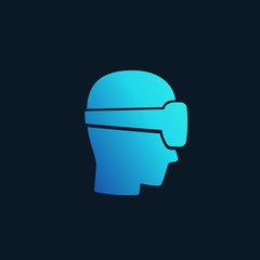 VR helmet, man in virtual reality glasses vector icon