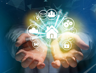 Home button of a technology interface surrounded by application - technology app concept