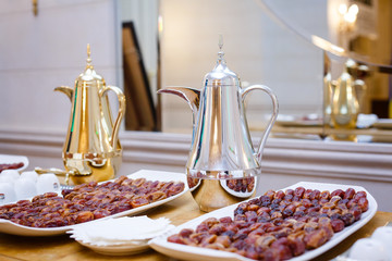 Dates on a tray and decanters
