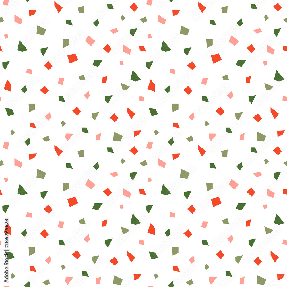 Poster abstract seamless vector pattern with geometric elements in green, red and pink colors for fabric an