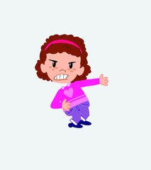 White girl with sweater shows very angry something to his left.