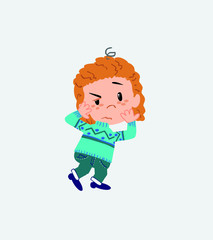 White girl with sweater something sick and dizzy.