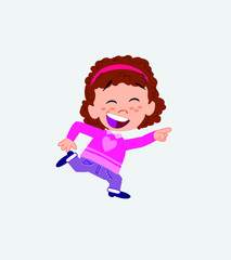 White girl with sweater running smiling.