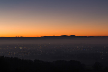 Colorful sunset above czech city Budweis