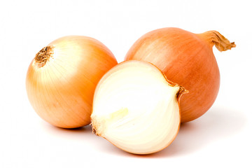 Onions and half on a white