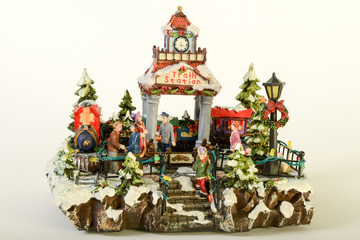 Old toy train station model