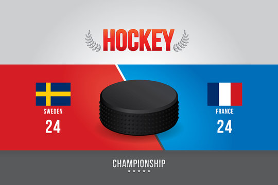 Vector of ice hockey championship with team competition and scoreboard.