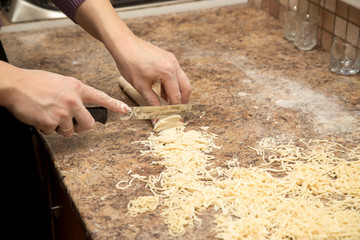 Preparation of home-made noodles in the kitchen