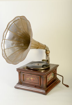 Vintage gramophone with horn speaker
