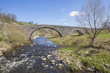 Fototapeta na wymiar Plateau de l'Aubrac, pont sur la rivière Le Bès
