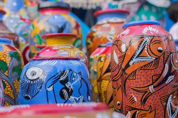 Fototapeta na wymiar terracotta pots, Indian handicrafts fair at Kolkata