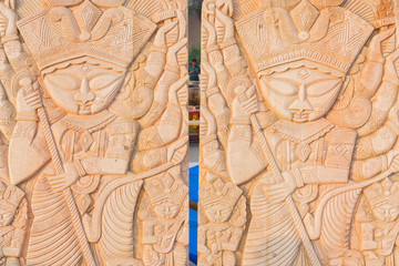 Wood made Goddess Durga, handicrafts on display