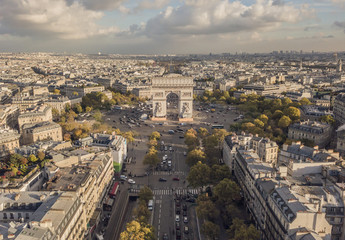 Cityscape of Paris. Aerial view of Triumphal Arch