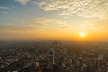 KUALA LUMPUR, MALAYSIA - 20TH DEC 2017; View of downtown Kuala Lumpur from Kuala Lumpur Tower, a highest telecommunication tower in Malaysia (421 metres) and was completed on 1 March 1995.