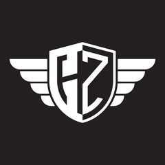 Initial two letter logo shield with wing