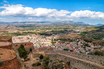 Fototapeta na wymiar Panoramic view of Nafplio town from Palamidi Castle, Peloponnese, Greece