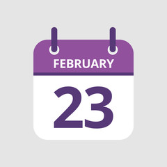 Flat icon calendar 23rd of February isolated on gray background. Vector illustration.