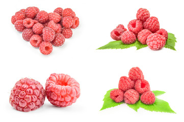Collage of raspberries isolated on a white background with clipping path