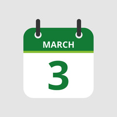 Flat icon calendar 3rd of March isolated on gray background. Vector illustration.