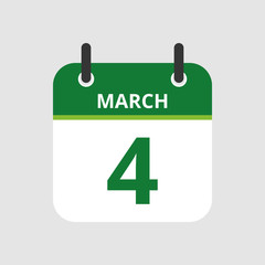 Flat icon calendar 4th of March isolated on gray background. Vector illustration.