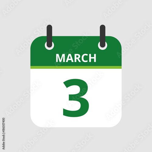  Flat Icon Calendar 3rd Of March Isolated On Gray Background Vector