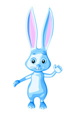 rabbit blue cute little easter symbol multiplication style smile greeting sign white isolate background