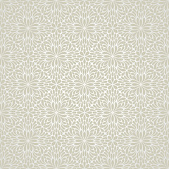 Vector flourish background. Silver wallpaper pattern with petals.