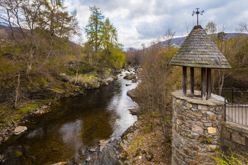 Wishing well and Clunie Water in Braemar,