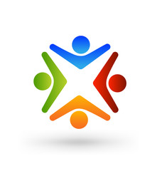 Teamwork group of four working people icon