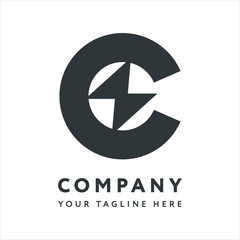 Letter C Logo Design Emblem Template. Creative Energy Electricity Concept Electronics Lightning Bolt.