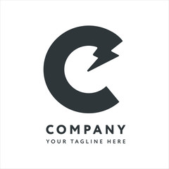 Letter C Logo Design Emblem Template. Creative Energy Electricity Concept Electronics Lightning Bolt.