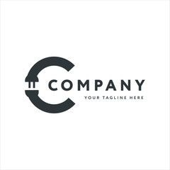 Letter C Logo Design Emblem Template. Creative Electronics Electricity Plug Cord Concept.