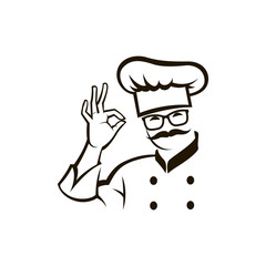 monochrome illustration of whiskered chef