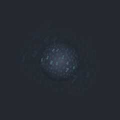 Digital transparent sphere. A ball with numbers on a dark background.