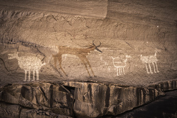 Anasazi petroglyphs representing animals in the Chelly Canyon - Ariizona