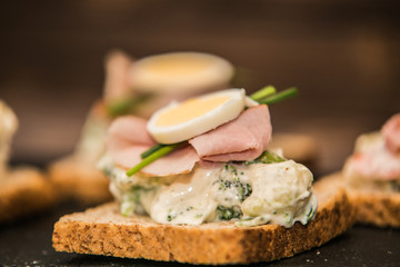 Food on a plate, on a wooden background.Food detail