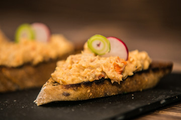 Food on a plate, on a wooden background.Food detail