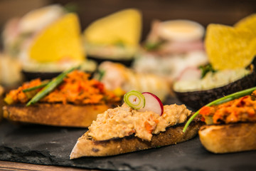 Food on a plate, on a wooden background.Food detail