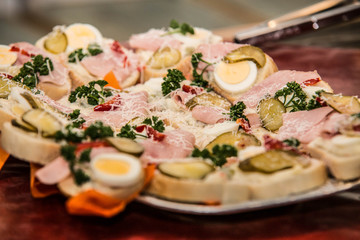 Food on a plate, on a wooden background.Food detail