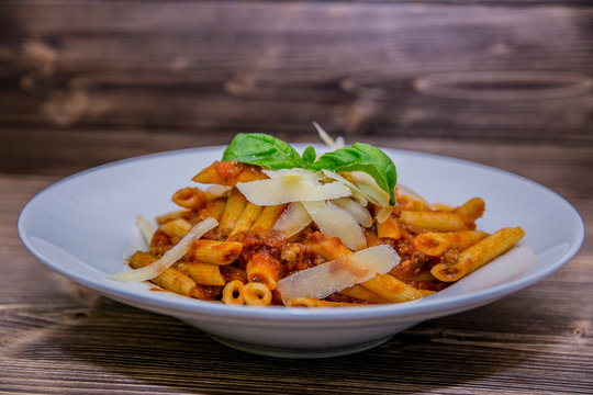 Food on a plate, on a wooden background.Food detail