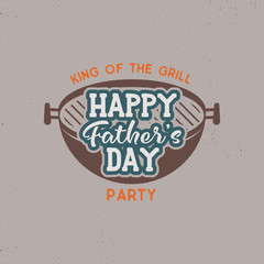 Happy Fathers day party label. Vintage design. Holiday grill and bbq party emblem isolated on white background. Stock illustration