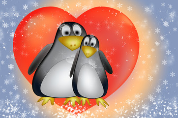 Penguin couple love concept. Valentines day