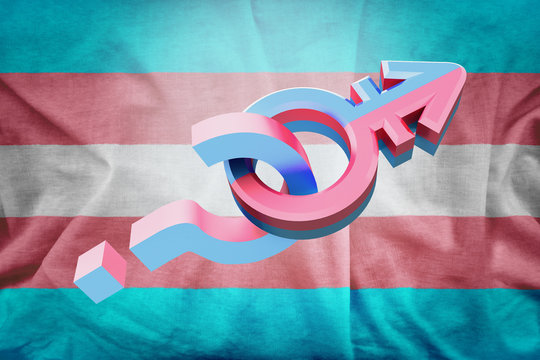 Sex Symbol in colors of transegender on blue and pink background. Idea and leadership concep. 3d illustration.