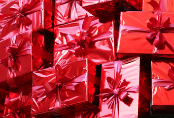 background of many red gifts